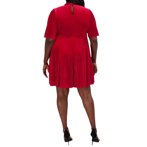 Robbie Bee Plus Size Red Velvet Mock Neck Dress 1X NWT - Picture 2 of 4